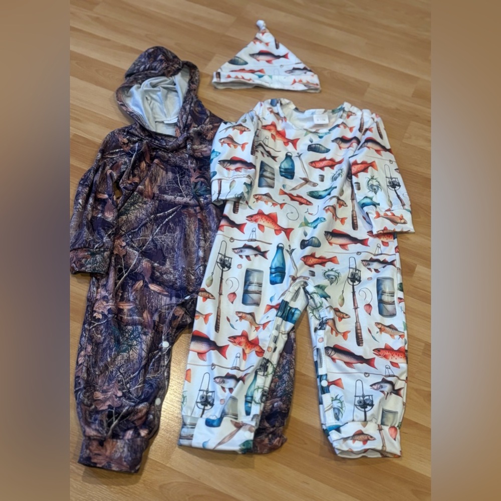 Baby Camouflage and Fish‎ Print Outfit Set